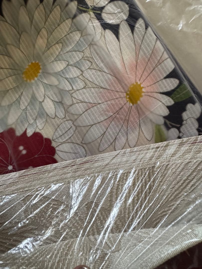 【最終値下げ】ふりふ　浴衣　「市松に菊花」　ロイヤルブルー　帯セット