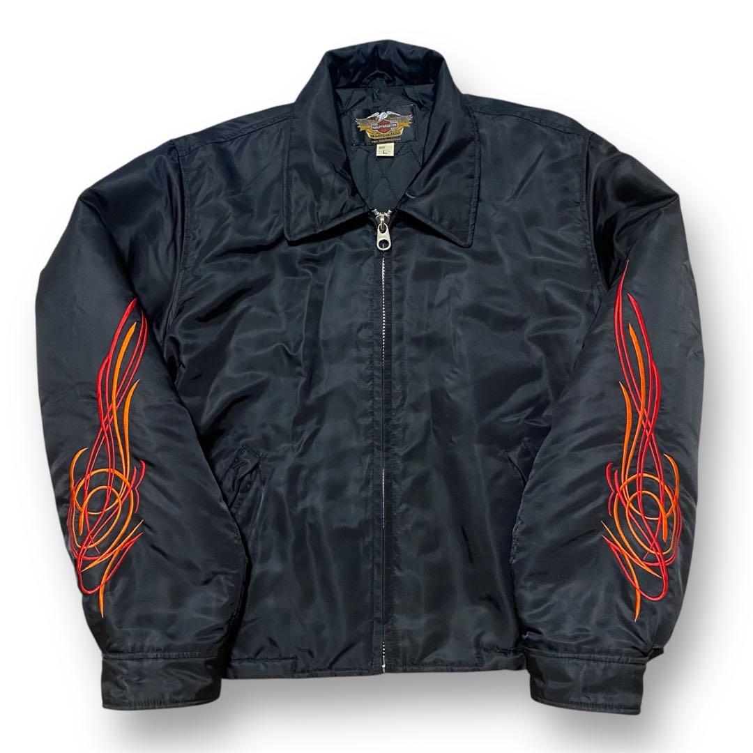 90s HARLEY DAVIDSON 刺繍 フレイム ナイロン ジャケット