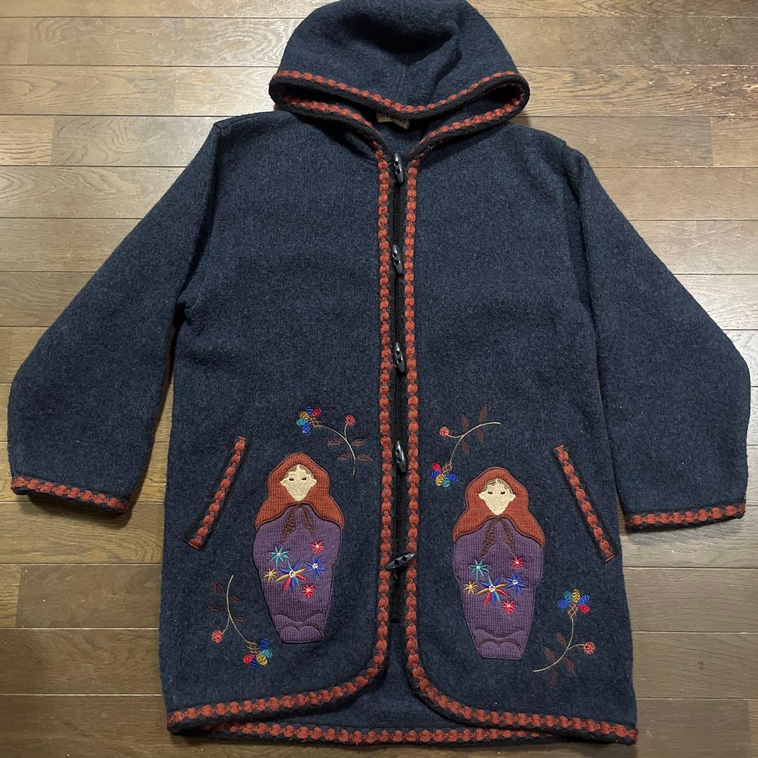 最終価格希少ILY a LONG TEMP刺繍パッチワークフード付woolコート