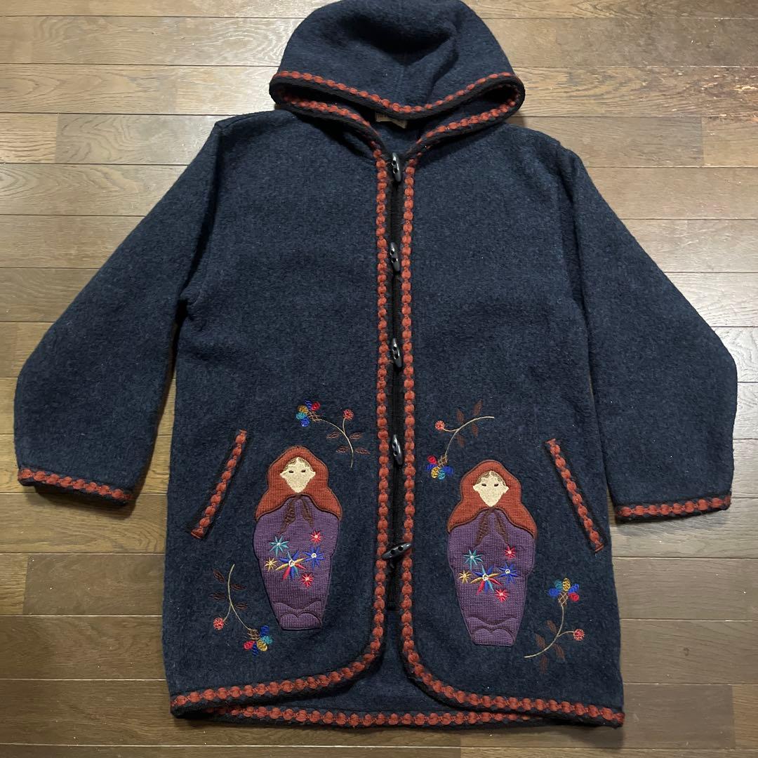 最終価格希少ILY a LONG TEMP刺繍パッチワークフード付woolコート