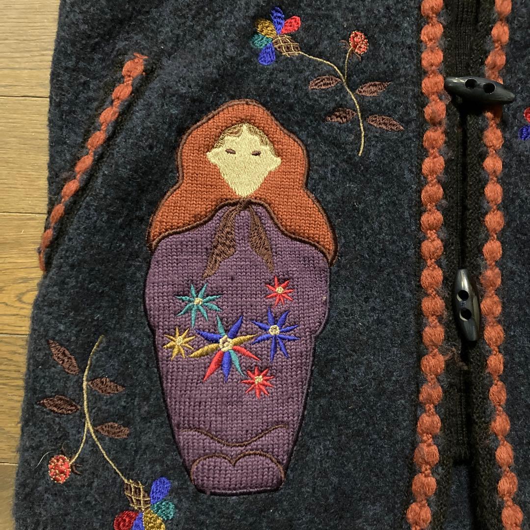 最終価格希少ILY a LONG TEMP刺繍パッチワークフード付woolコート