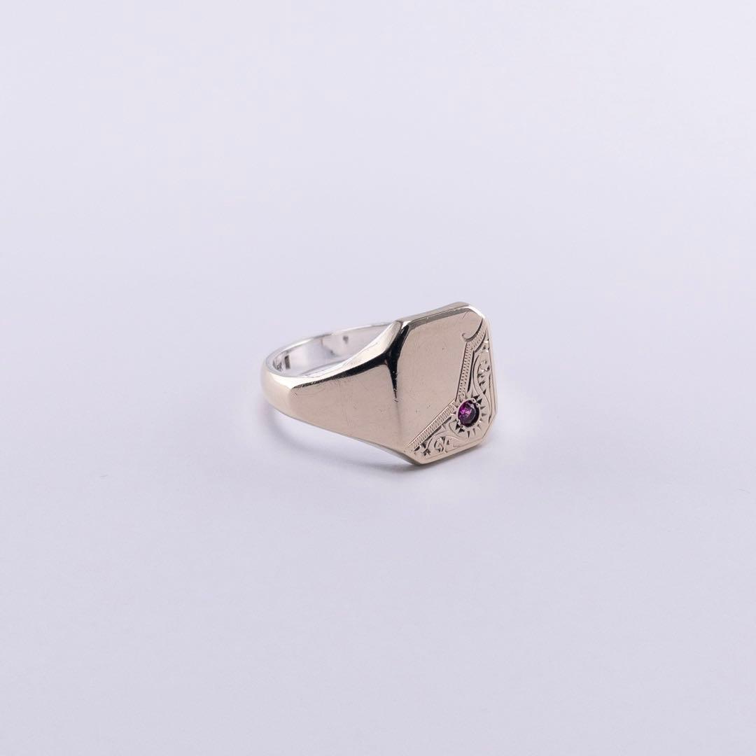 英国製 9金 シルバー925 ヴィンテージ シグネットリング 27号