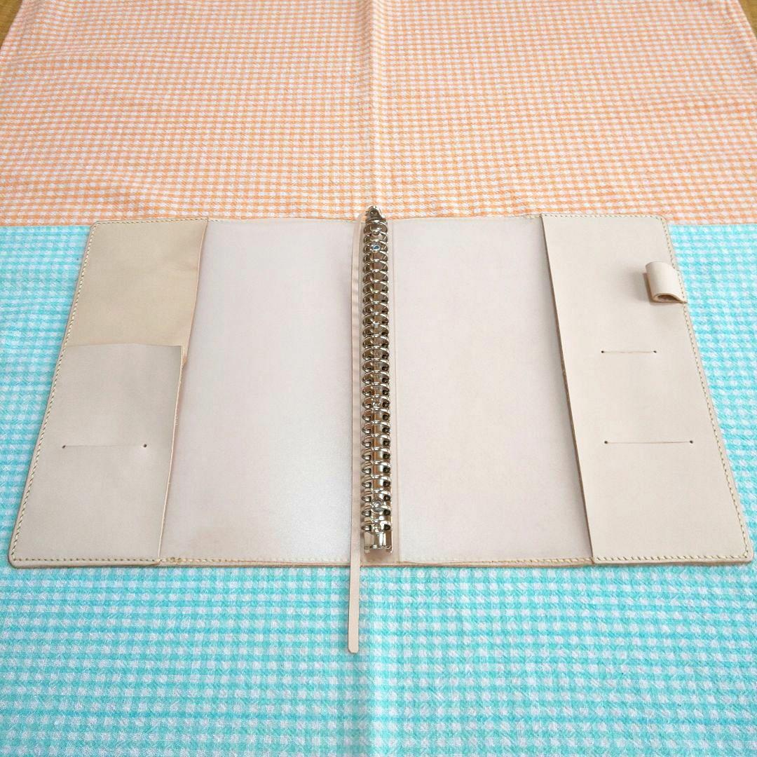 [青木]ヌメ革 ナチュラル レザーカバー、B5 26穴バインダー付