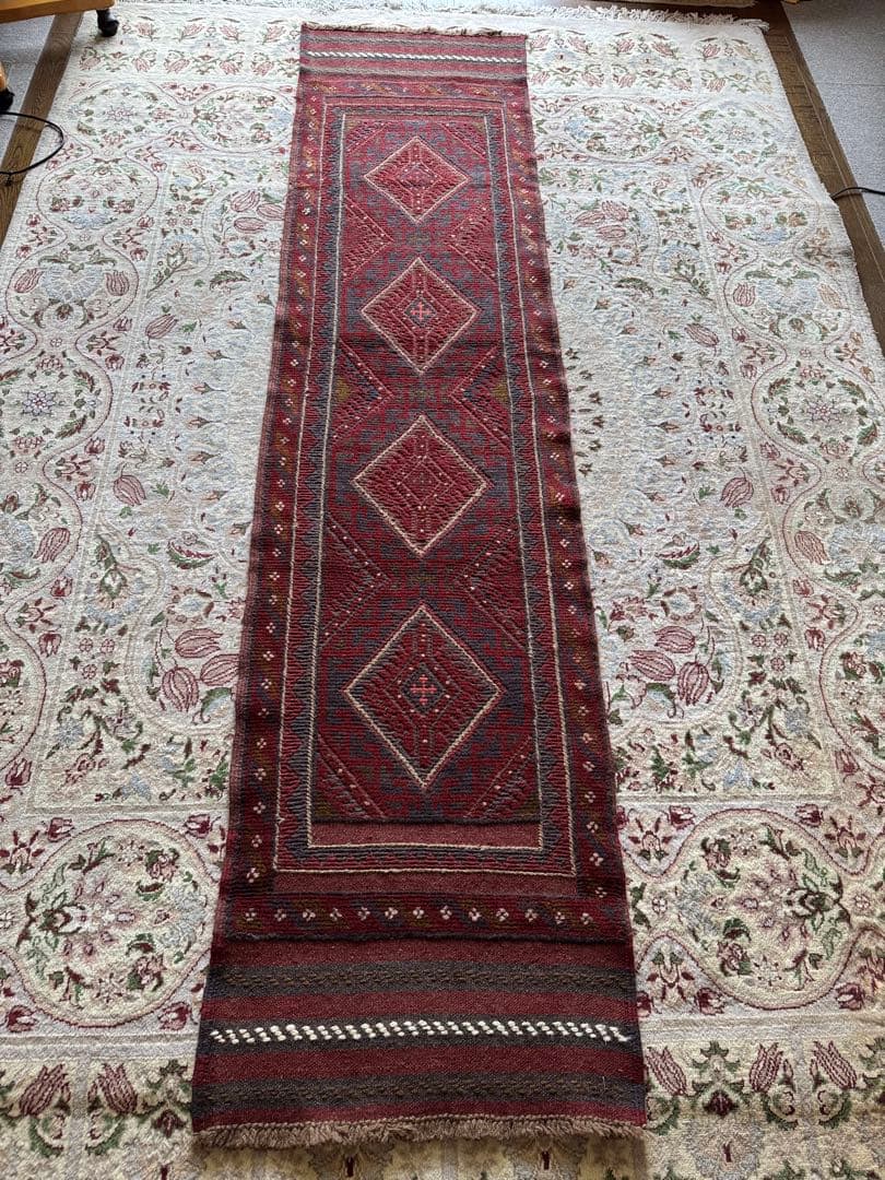 ペルシャ タフタン手作りラグ ランナー 56cm X 240cm