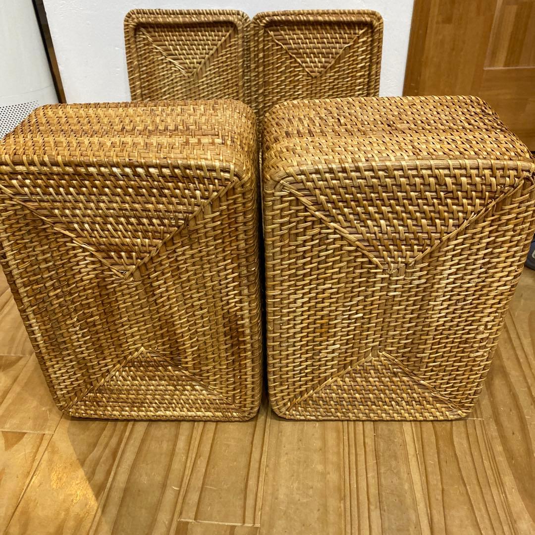 無印良品　ラタン製　バスケット4個+蓋2個セット