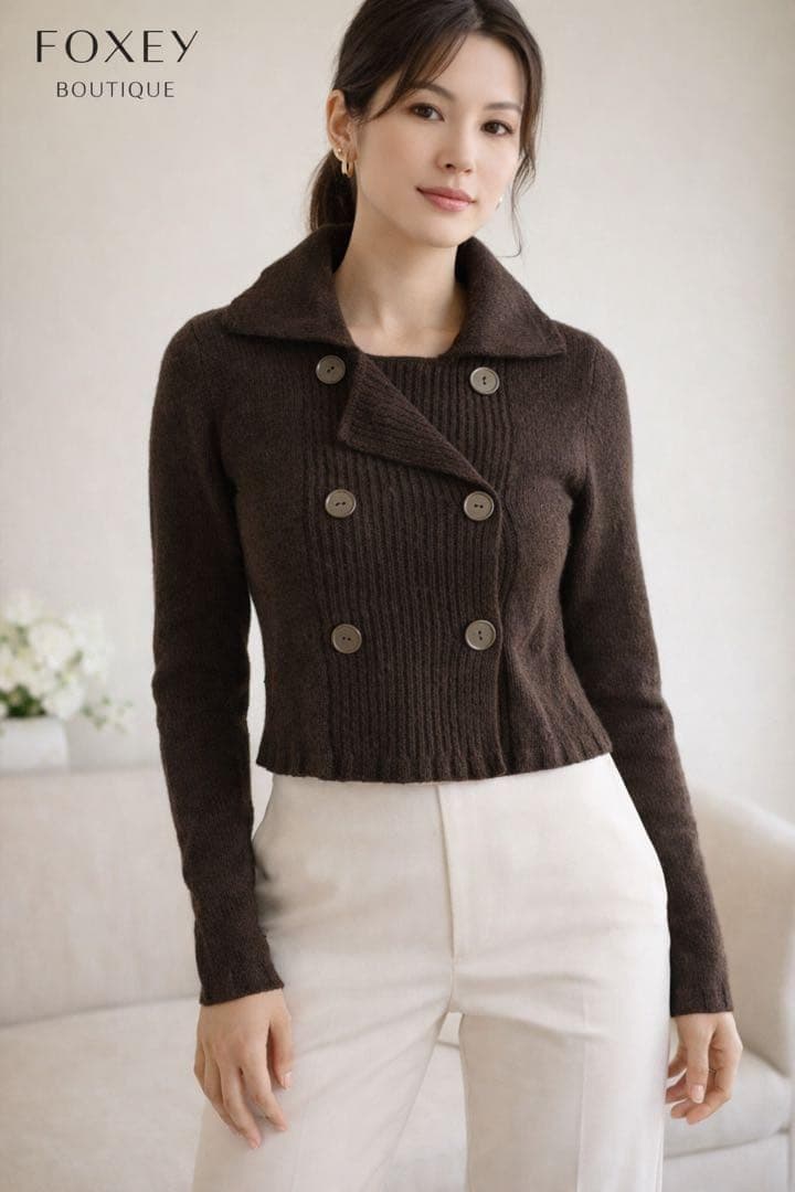 FOXEY BOUTIQUE カシミヤ100％ ニットSP表記L ダブルブレスト