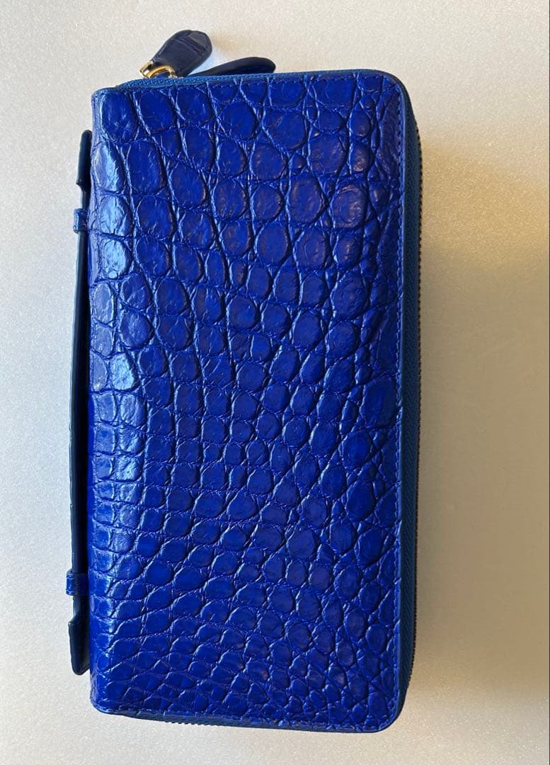 クロコダイル　ダブルファスナー　長財布　ワニ革財布　ブルー