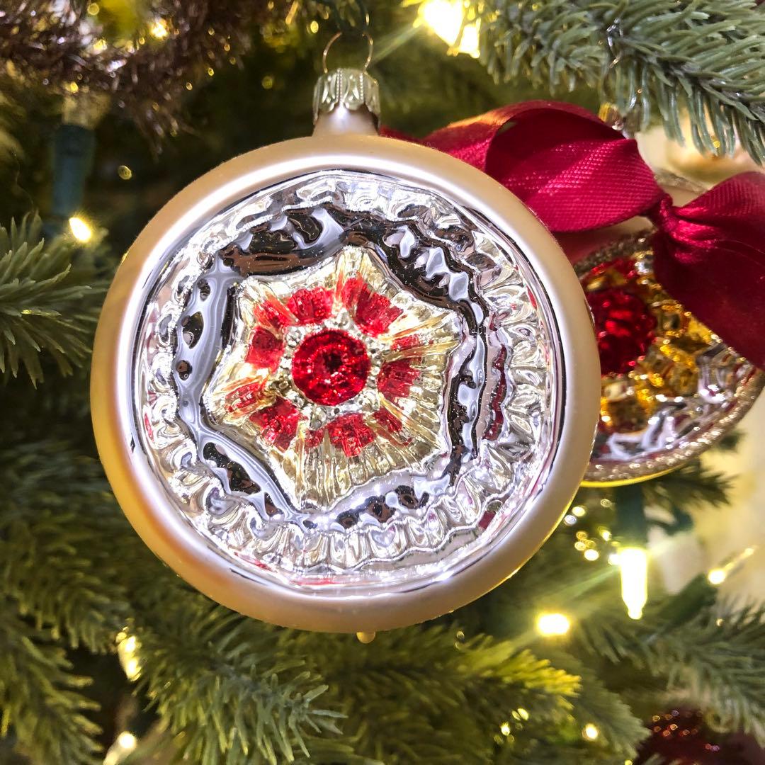 ドイツ　リフレクターオーナメント　8cm レッド　ゴールド　7cmシルバー　3個