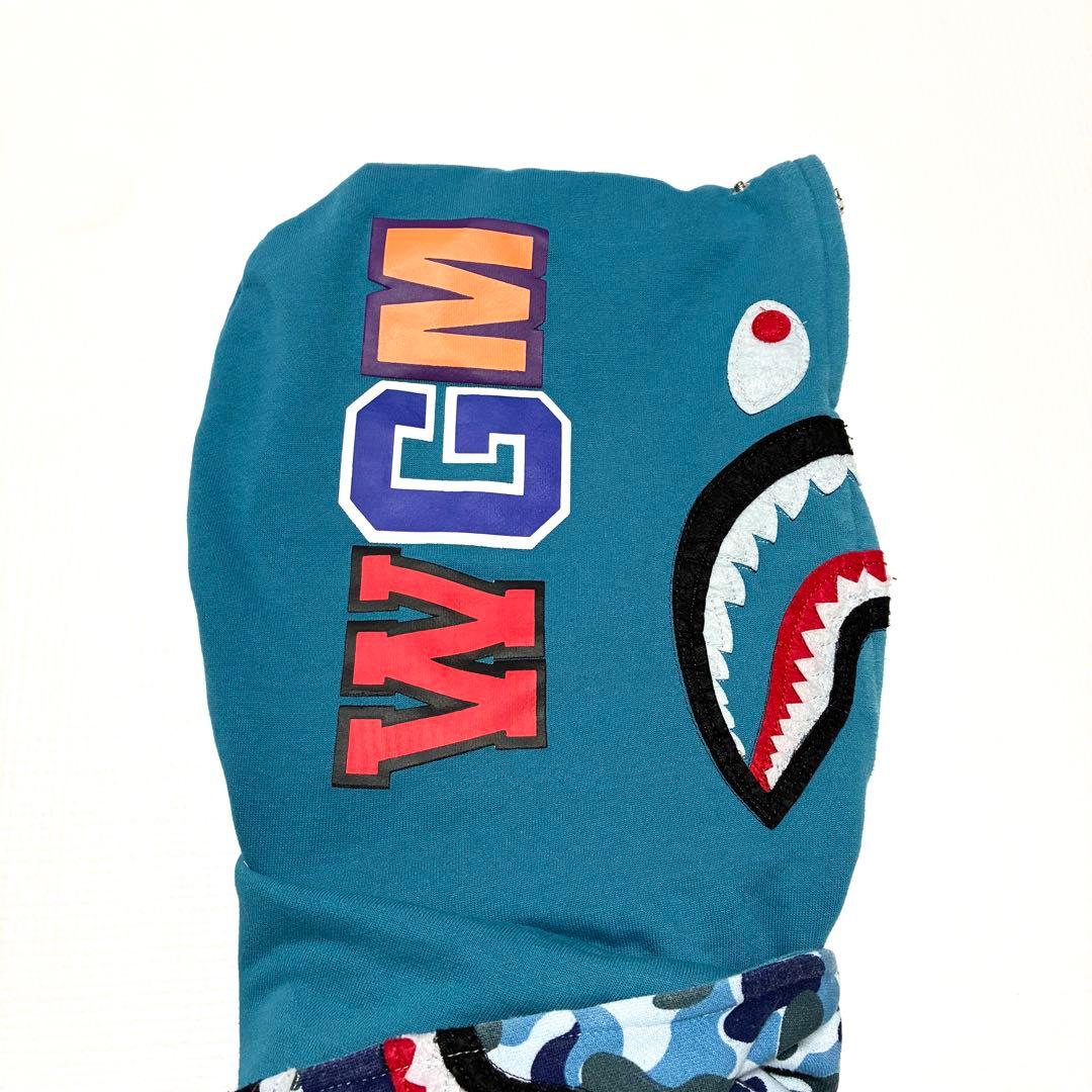 希少 A BATHING APE シャークパーカー ブルー カモフラ エイプ L