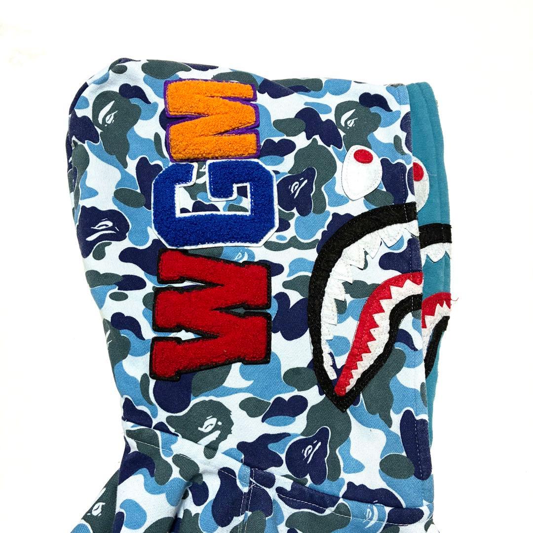 希少 A BATHING APE シャークパーカー ブルー カモフラ エイプ L