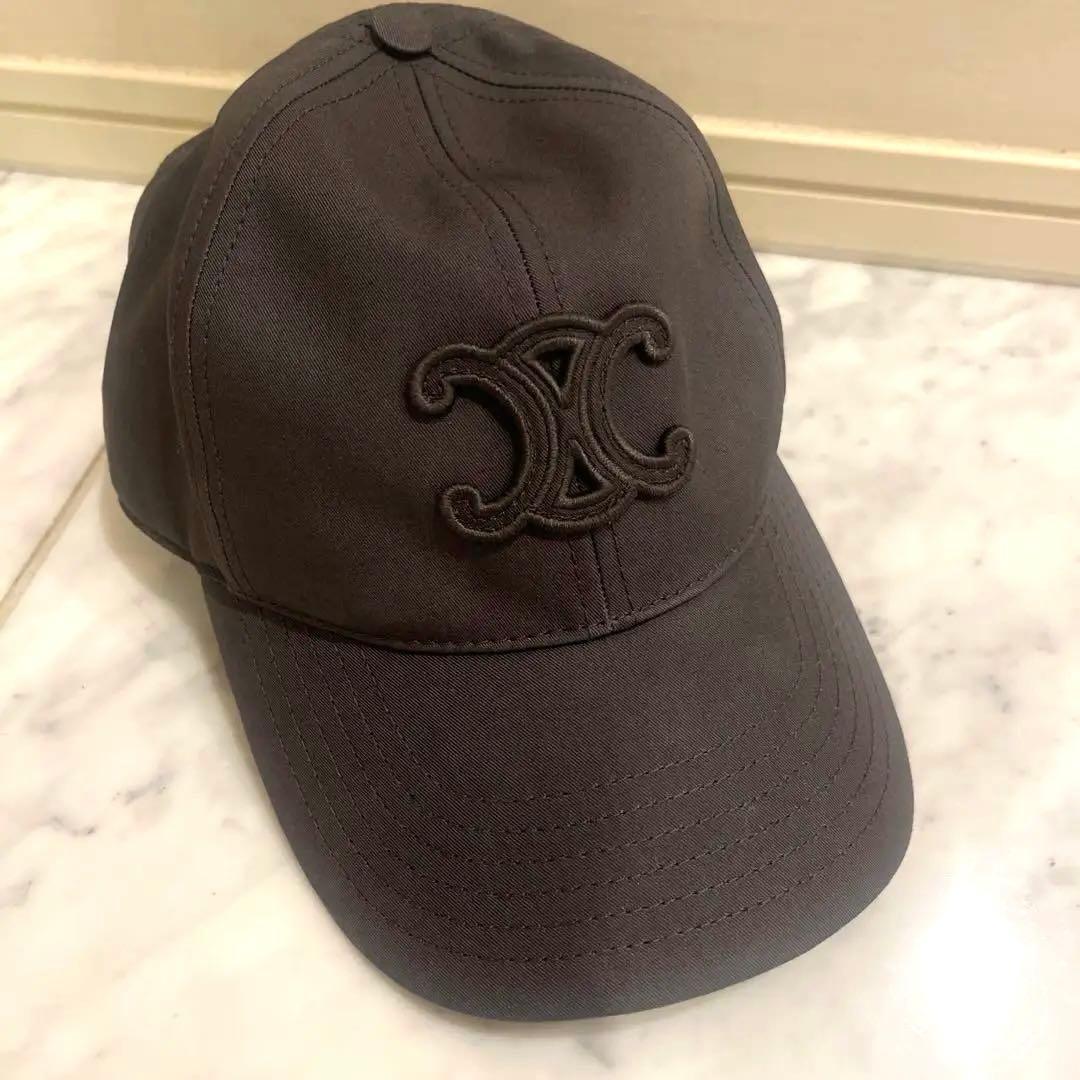 CELINEダークグレー ロゴ刺繍 ベースボールキャップS