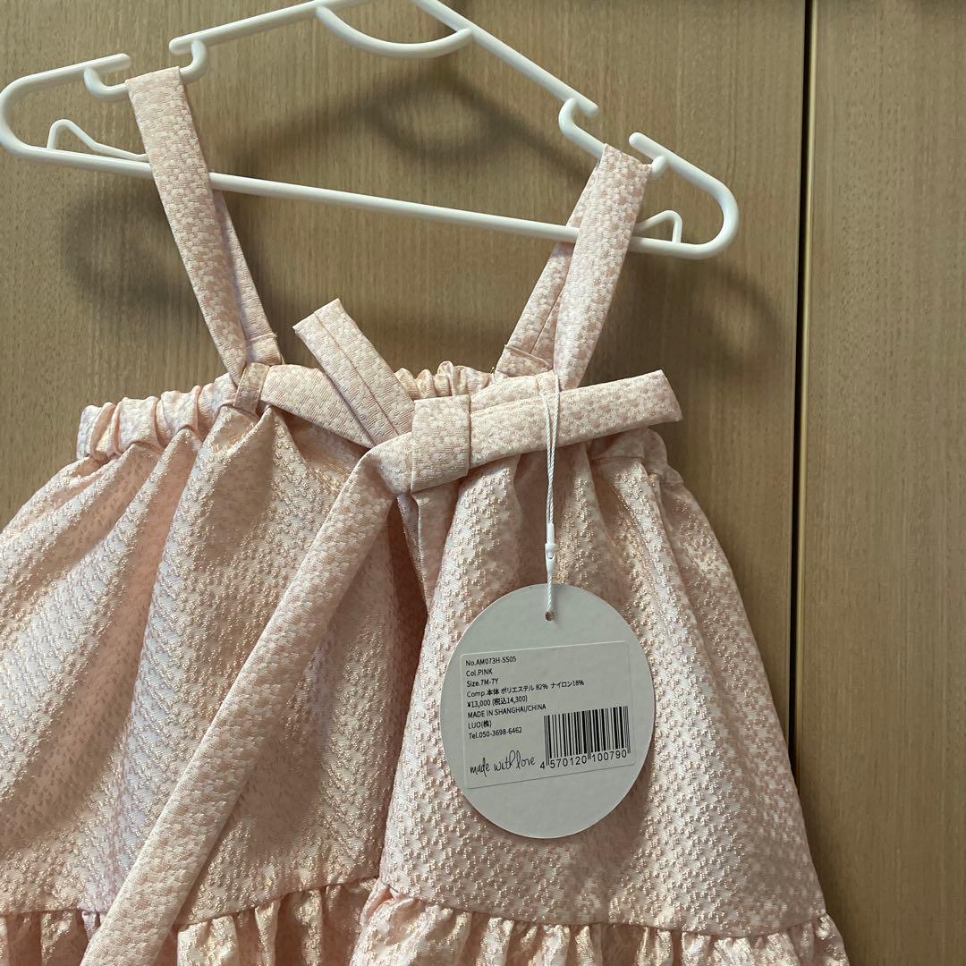 【新品タグ付き】アミカキッズ　クチュールワンピース 7M-7Y ピンク