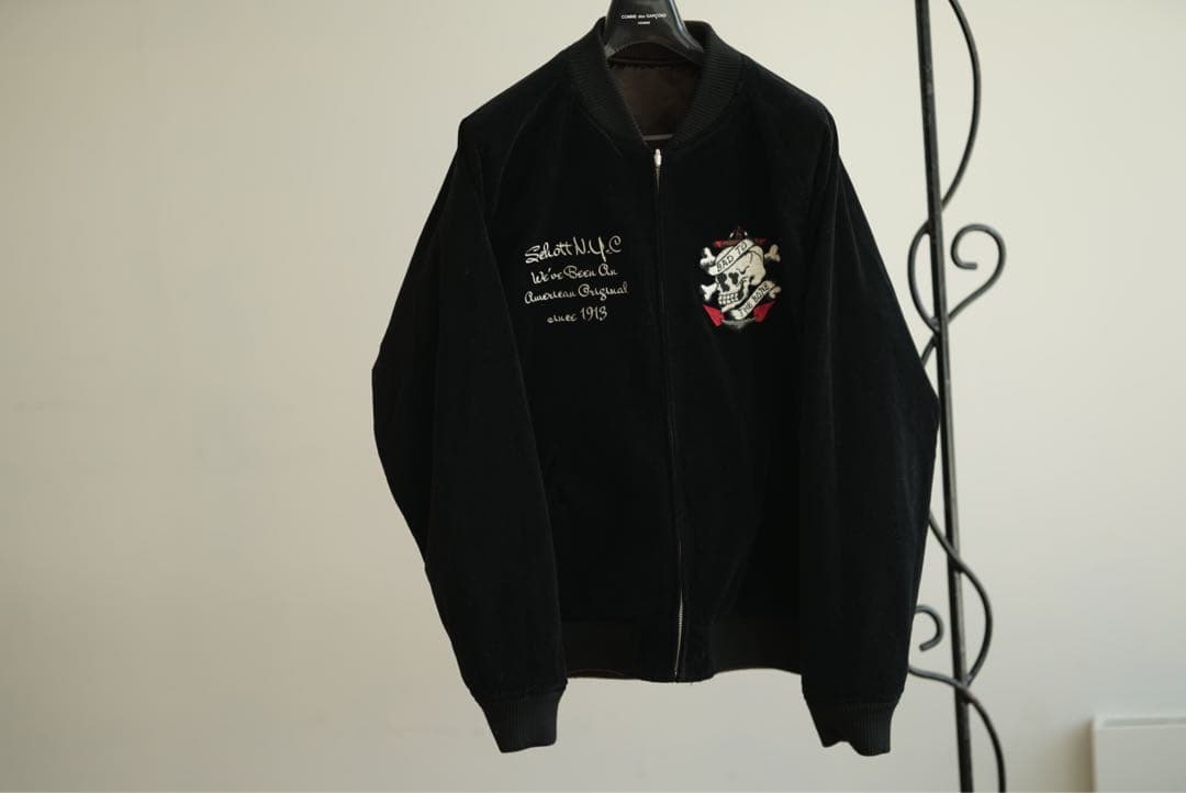 Schott リバーシブル ベロア スカジャン スカル 刺繍 ジャケット