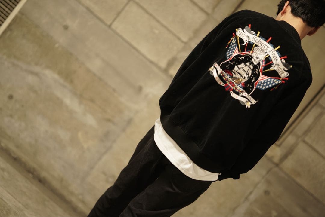 Schott リバーシブル ベロア スカジャン スカル 刺繍 ジャケット