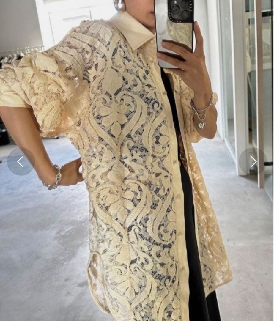 トップス AMERI FAKE LEATHER EMBROIDERY SHIRT