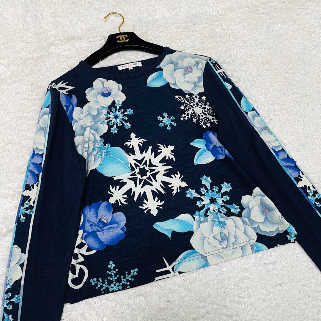 希少✨LEONARD カシミヤ混 ニット トップス　花柄 ウール　トリム　40