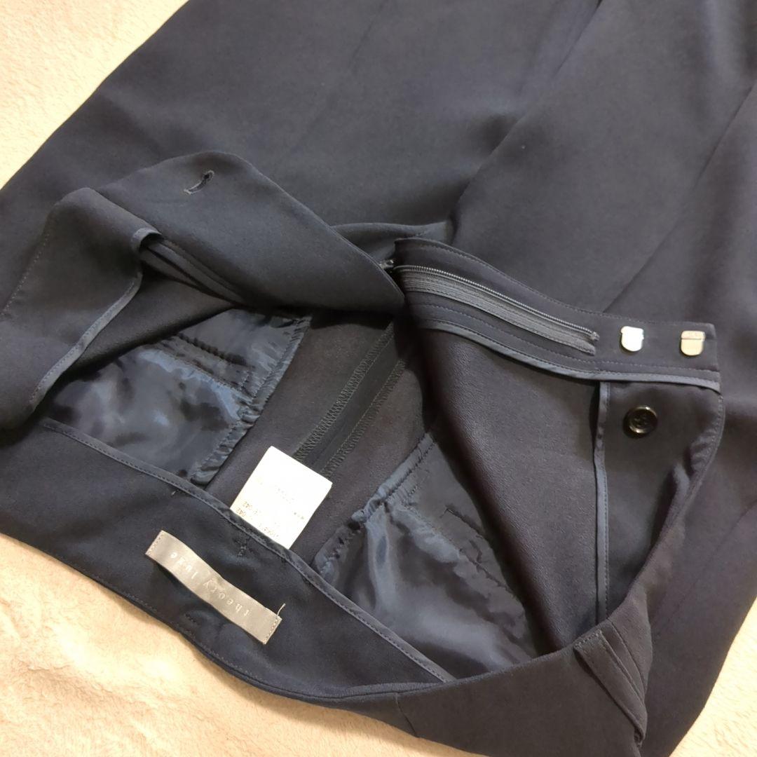 美品 セオリーリュクス パンツスーツセットアップ ノーカラー ネイビー