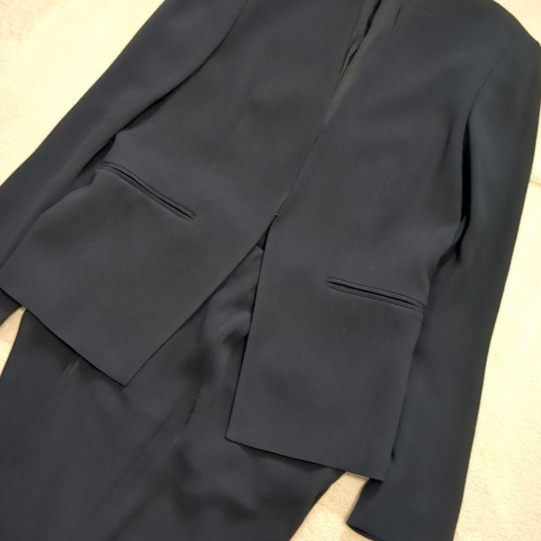 美品 セオリーリュクス パンツスーツセットアップ ノーカラー ネイビー