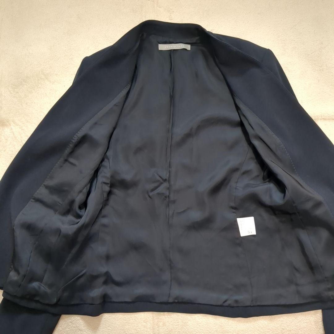 美品 セオリーリュクス パンツスーツセットアップ ノーカラー ネイビー