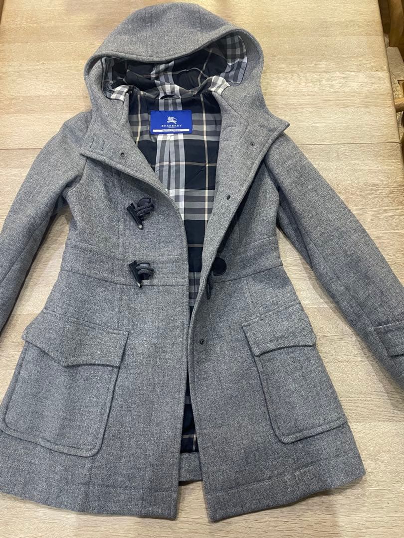 バーバリーブルーレーベル　ダッフルコート グレー　アンゴラ素材　サイズ38