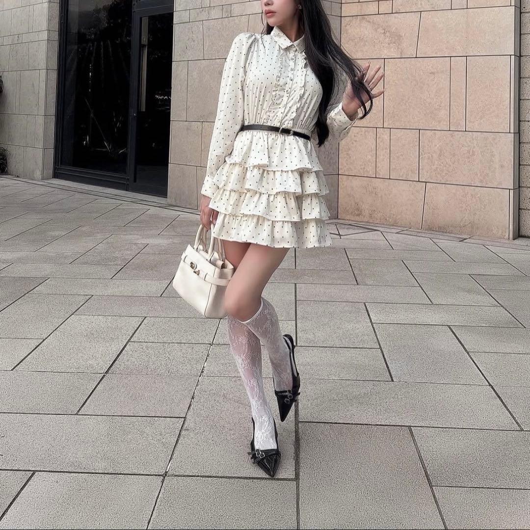 新品 完売 エムミーエメ クラシカルドットティアードワンピース M me eme