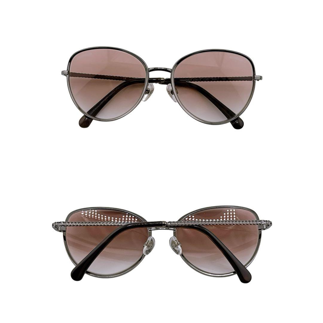 シャネル 度なし ウェリントン ココマーク チェーン サングラス シルバー 箱