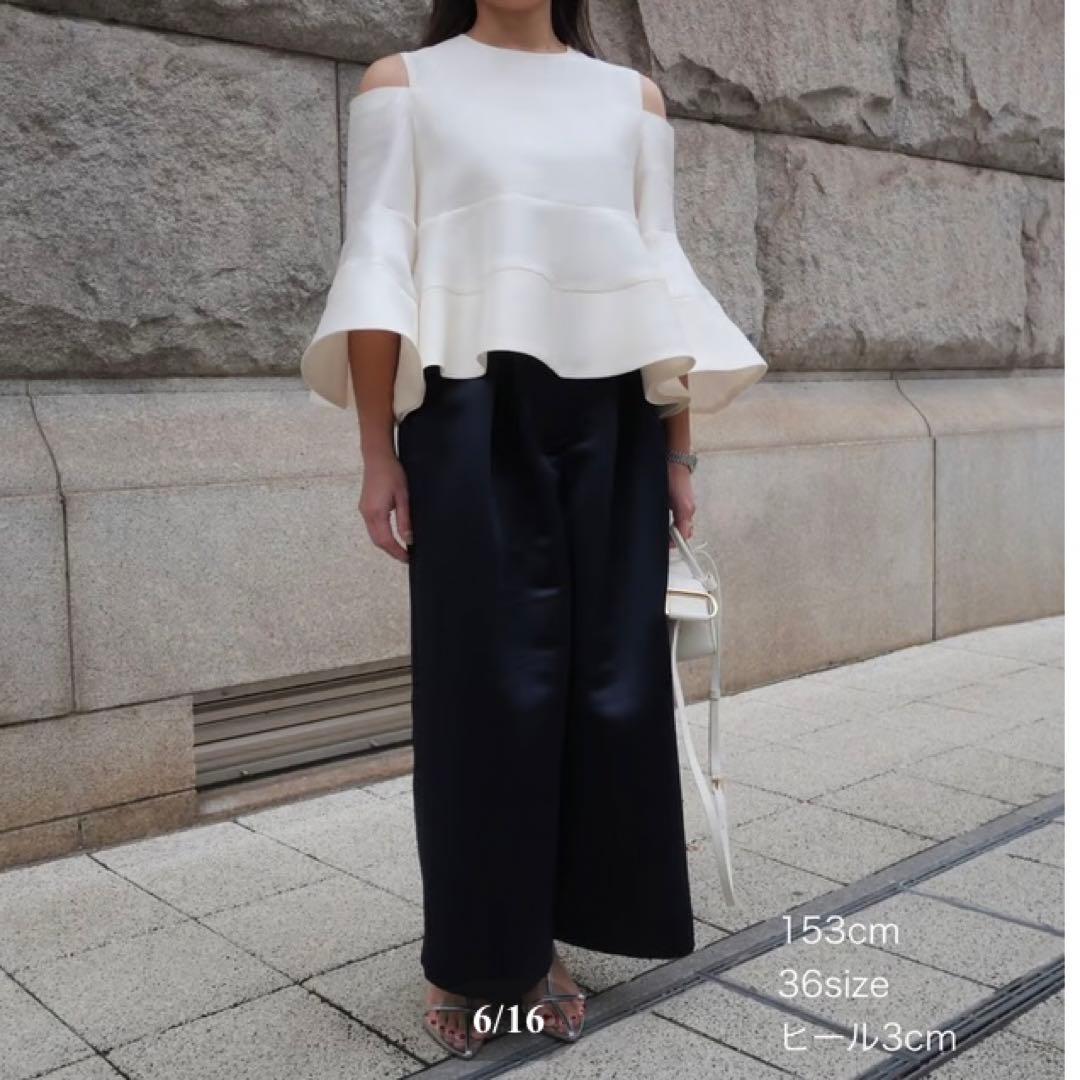 heve へイヴ　サテンフレアガウチョパンツ ネイビー 36