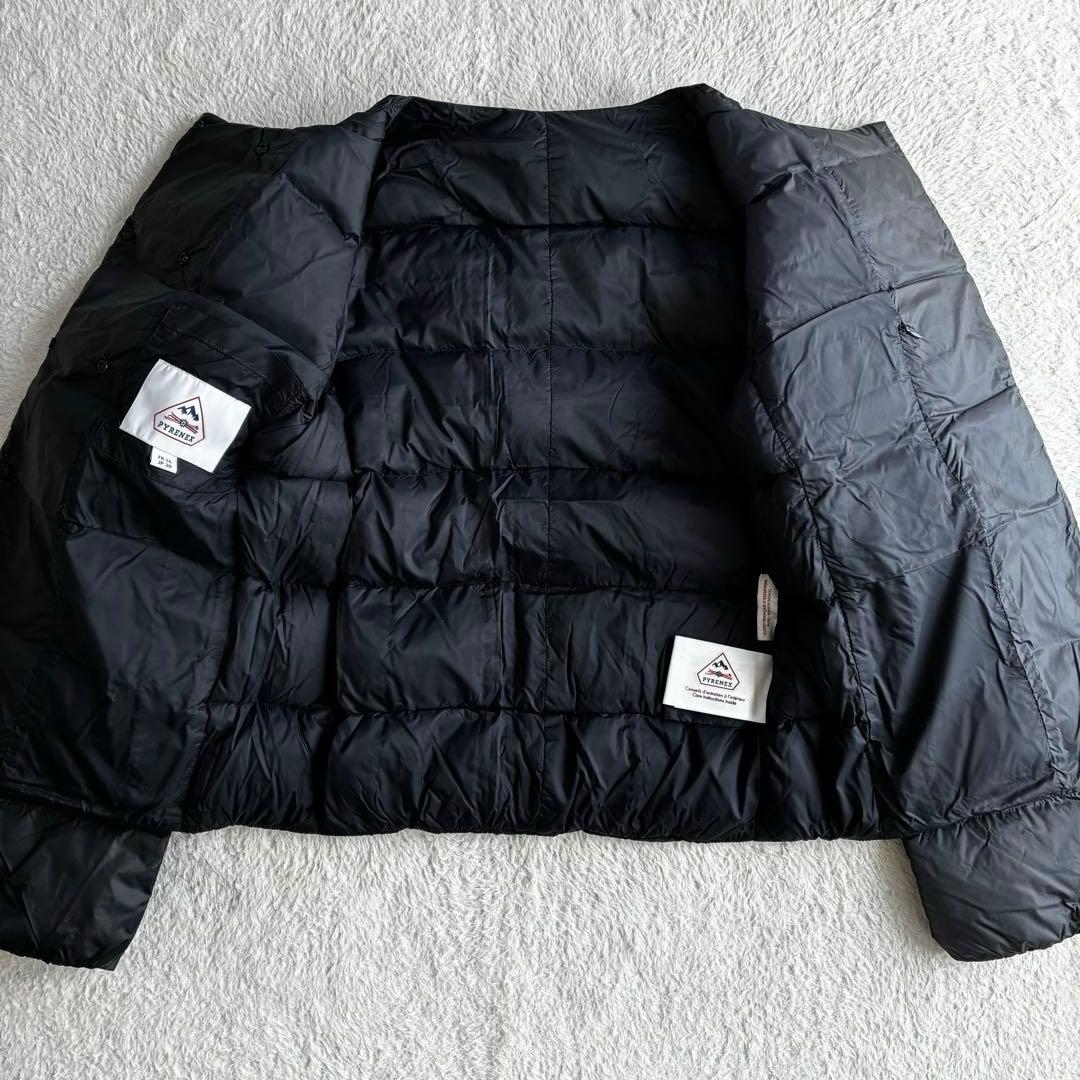 美品 ピレネックス カンヌ ノーカラーダウンジャケット 38 濃紺