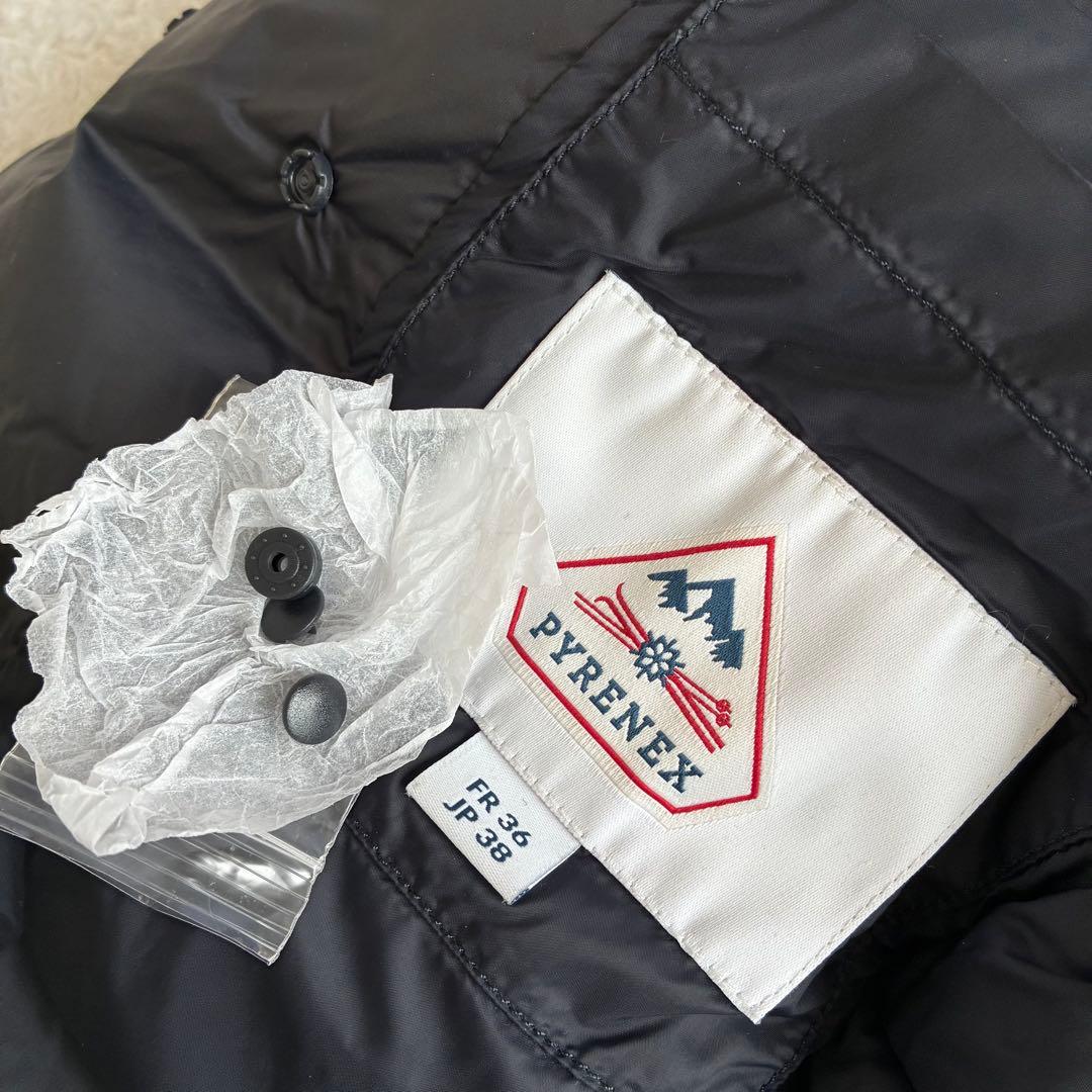 美品 ピレネックス カンヌ ノーカラーダウンジャケット 38 濃紺