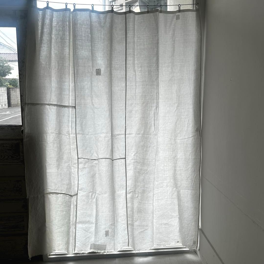 古道具/大判白磁リングの古布カーテン　幅165㎝×丈200㎝