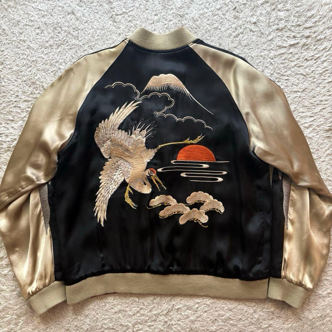 ★リバーシブル★ 花旅楽団 スカジャン 刺繍 鶴 狛犬 リブニット ジップアップ