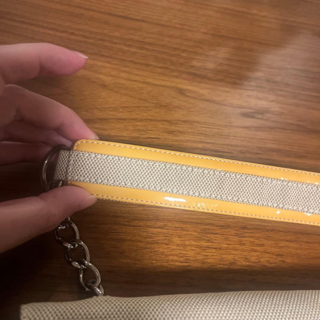 CHANELカメリアショルダーバッグ キャンバス×パテントレザー ベージュ