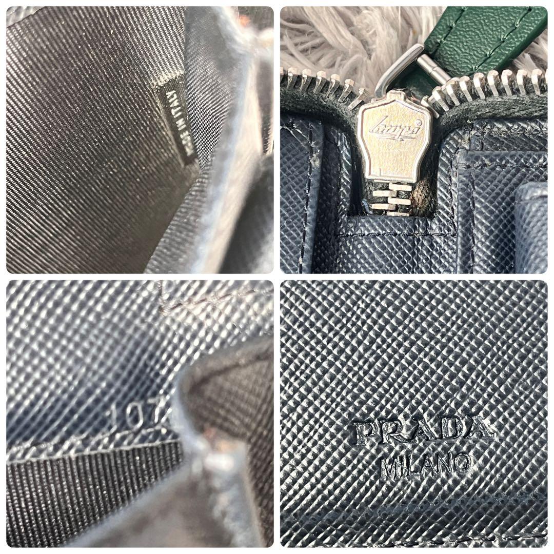 PRADA✨ラウンドファスナー　バイカラー　三角ロゴ　グリーン　ネイビー　メンズ