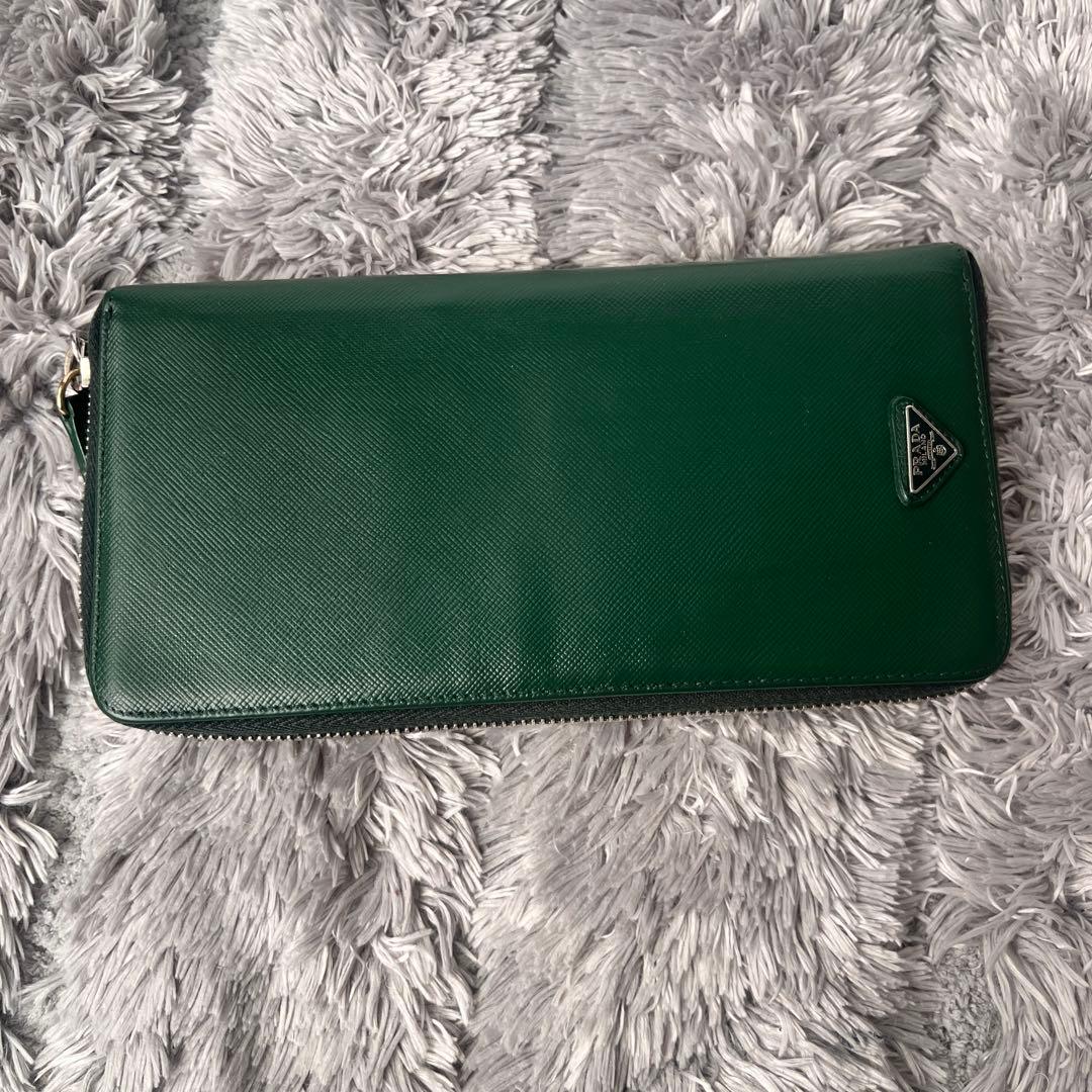 PRADA✨ラウンドファスナー　バイカラー　三角ロゴ　グリーン　ネイビー　メンズ