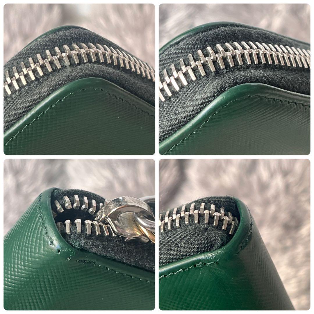 PRADA✨ラウンドファスナー　バイカラー　三角ロゴ　グリーン　ネイビー　メンズ