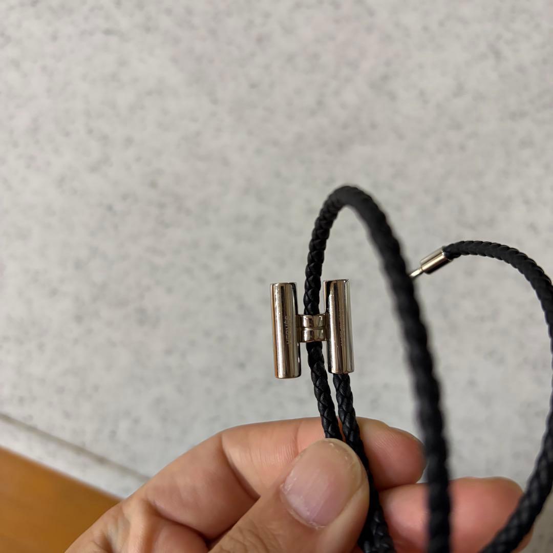 HERMES ブラックレザー 編み込みブレスレット