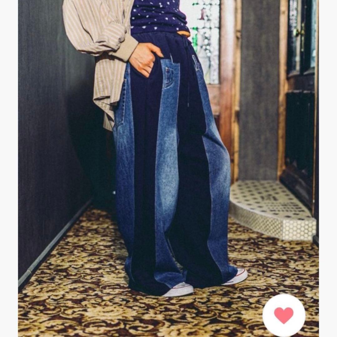 ニコアンド MODE NORM CORE デニムパッチワークパンツ ネイビー L