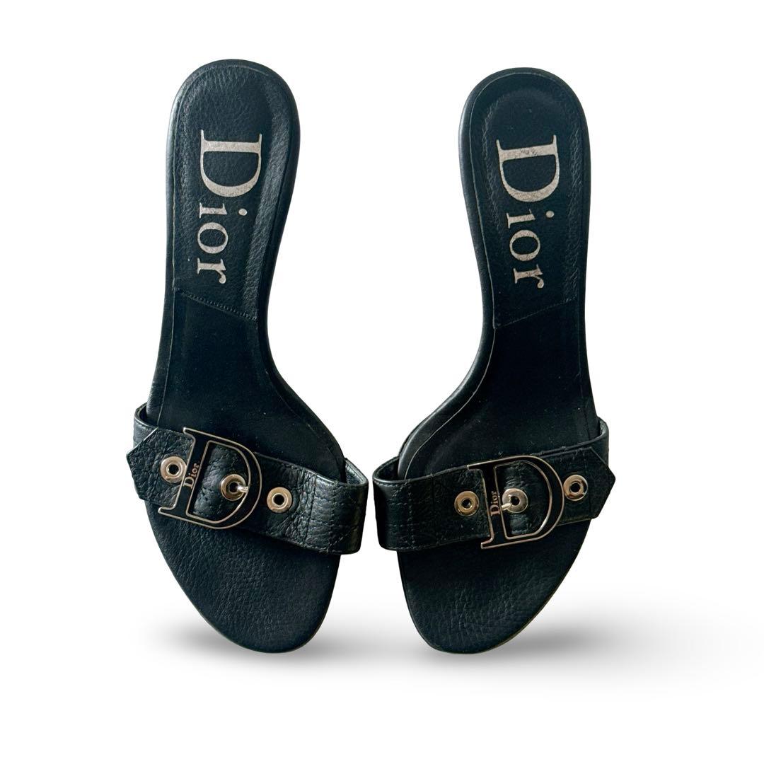 Dior クリスチャン・ディオール ロゴ レザー ミュール サンダル ブラック
