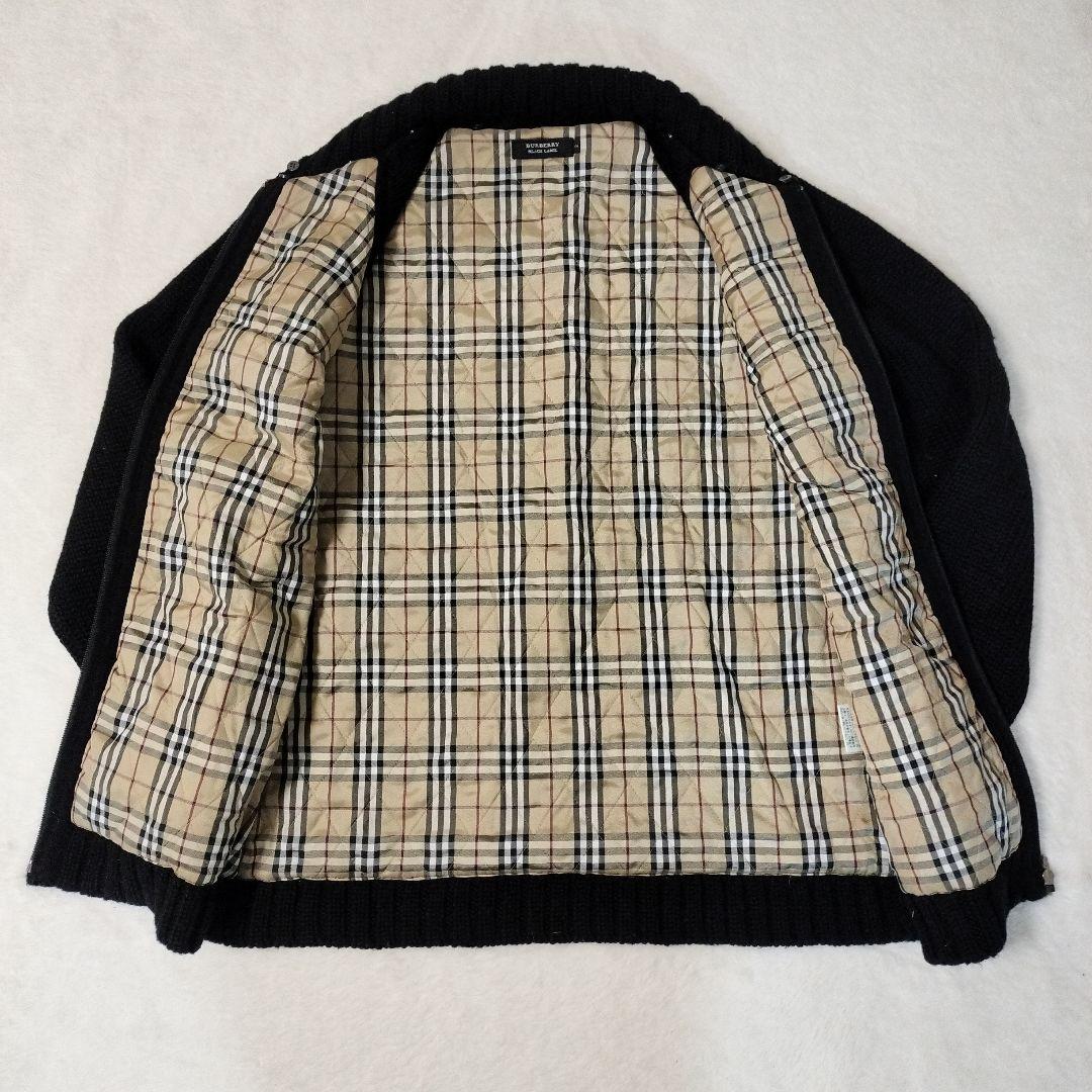 【美品】バーバリー　ニットジャケット　ジップアップ　羊毛　ノバチェック　黒