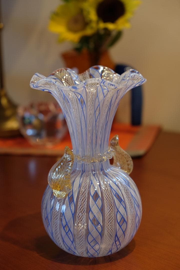 レースガラス 花瓶 ベネチアングラス ムラーノガラス アンティーク 江波冨士子