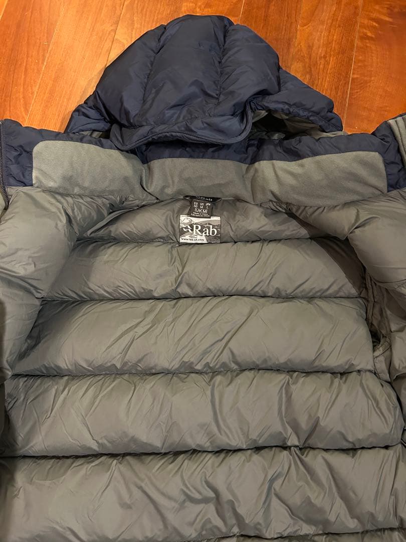Rab フード付きダウンジャケット ネイビー/グレー　L