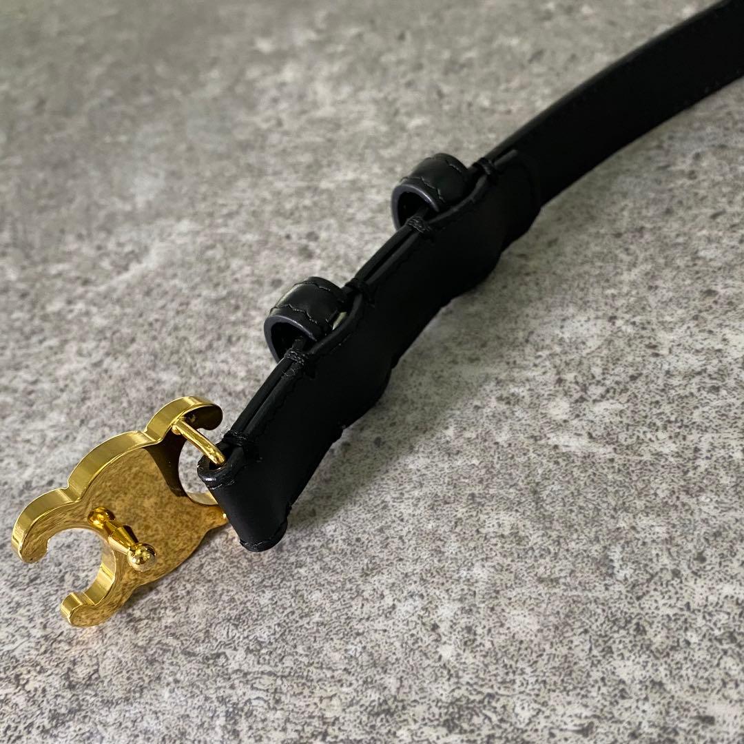 セリーヌ レザー トリオンフ ゴールド バックル ナロー ベルト