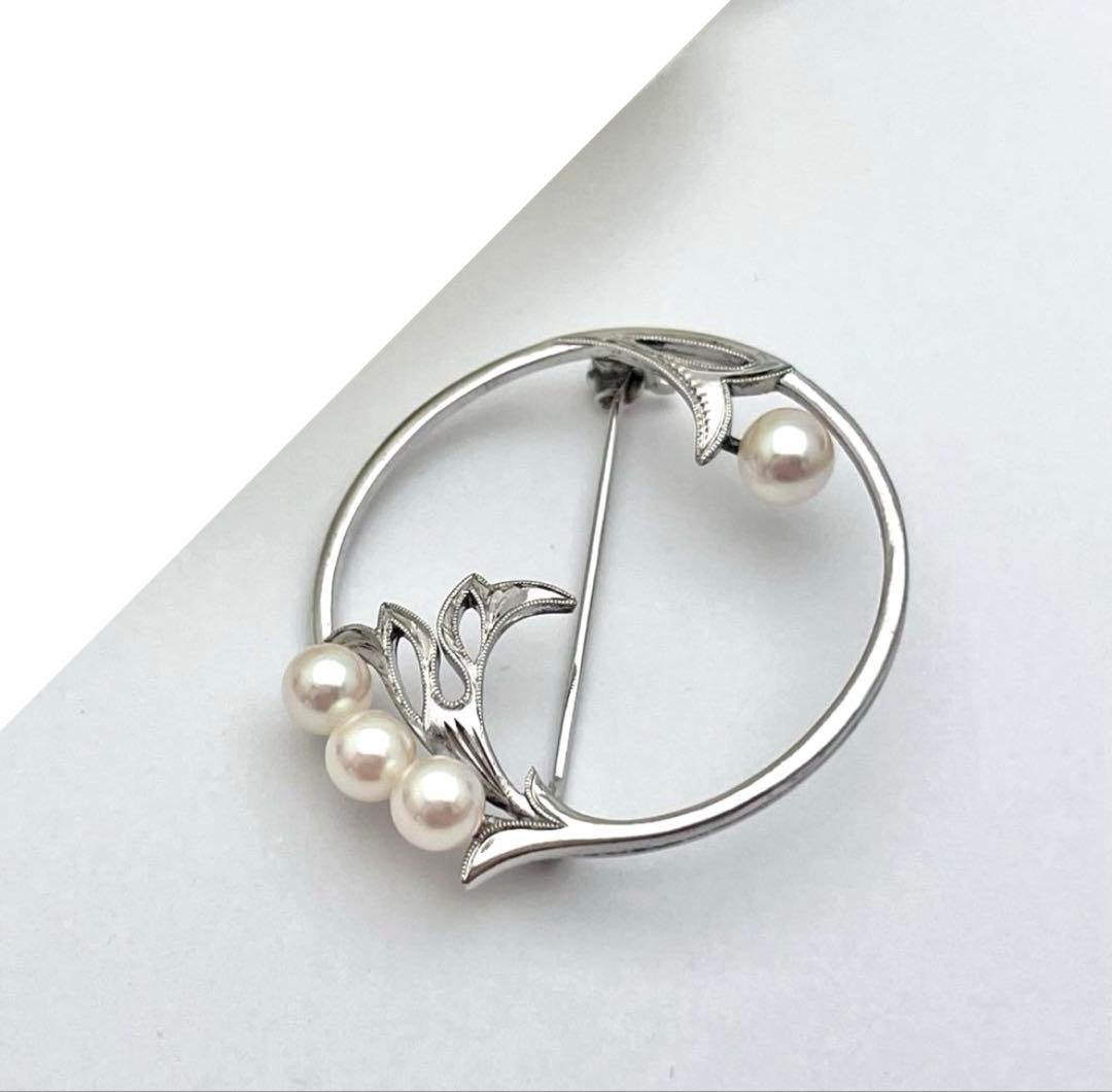 MIKIMOTO サークル　ブローチ　アコヤパール　silver