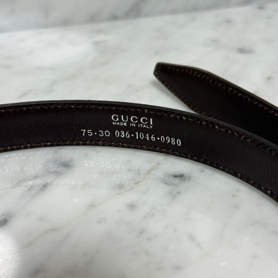 GUCCI グッチ ベルト 細ベルト 本革 レザー ブラウン GG 銀 シルバー