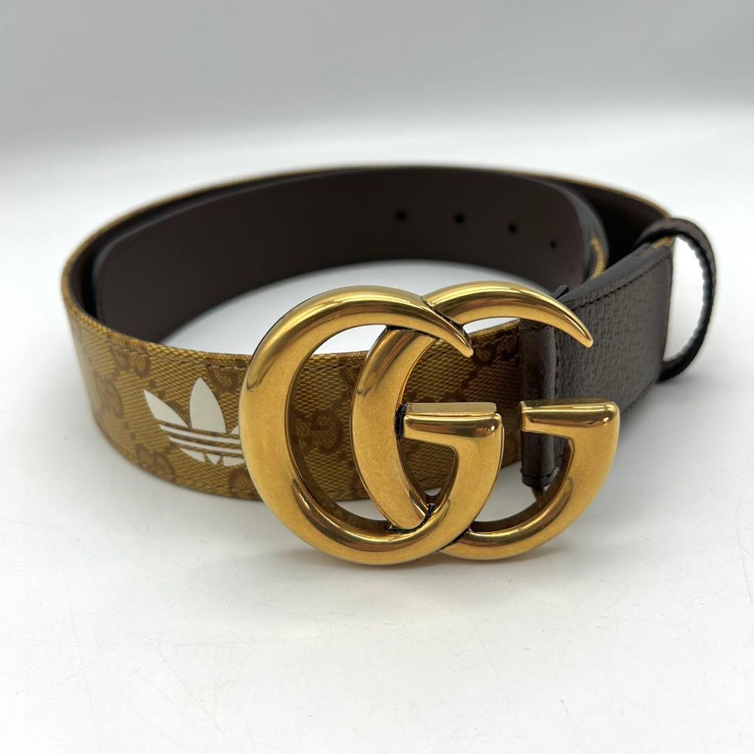 グッチ×アディダス GGマーモント レザー ベルト ブラウン 75-30 未使用