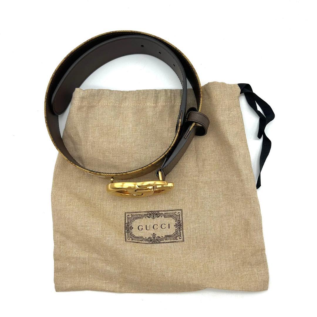 グッチ×アディダス GGマーモント レザー ベルト ブラウン 75-30 未使用