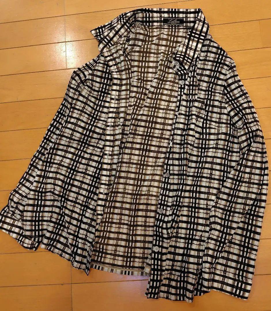 レリアン 格子柄長袖シャツブラウス（ブラウン・ホワイト）は13+XL