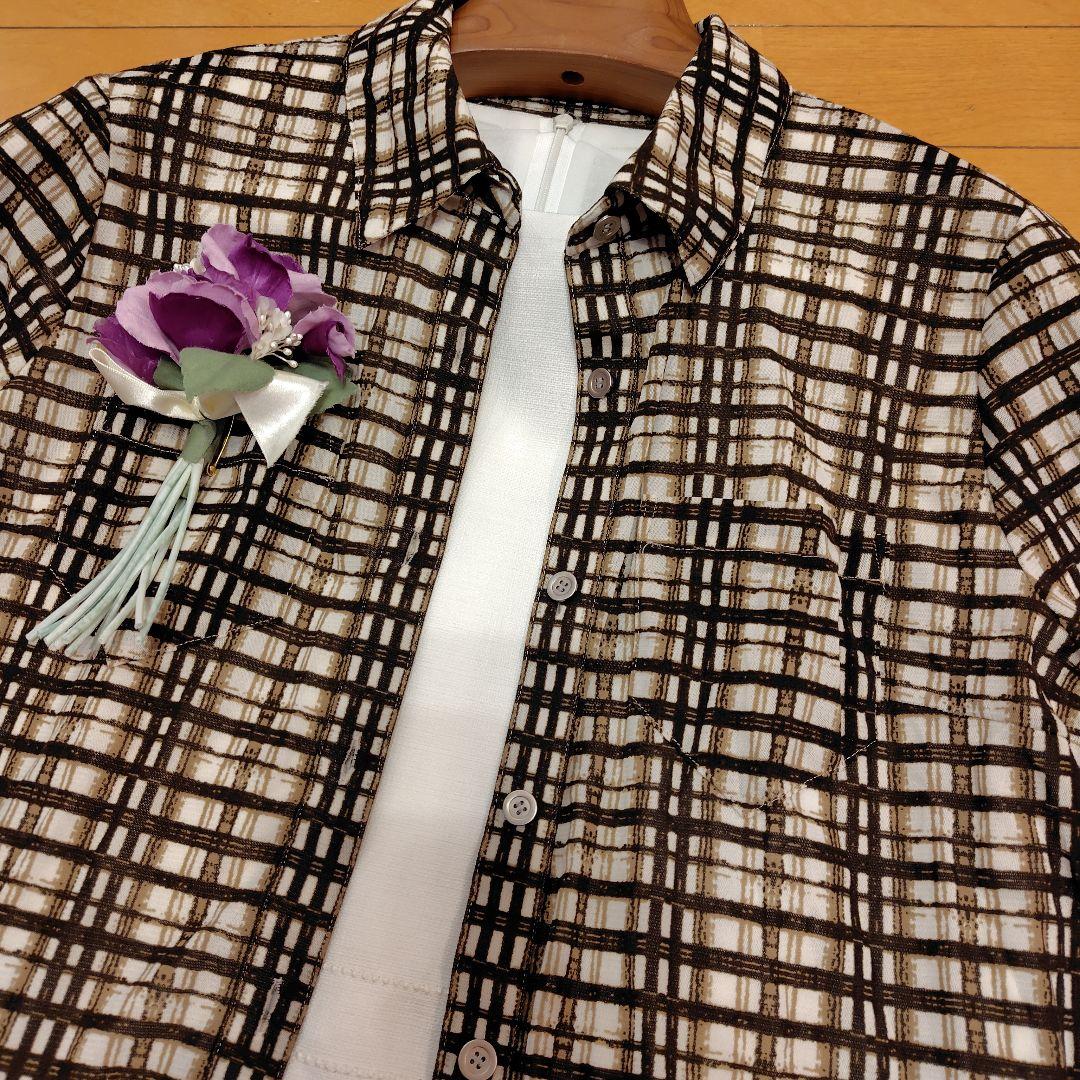 レリアン 格子柄長袖シャツブラウス（ブラウン・ホワイト）は13+XL