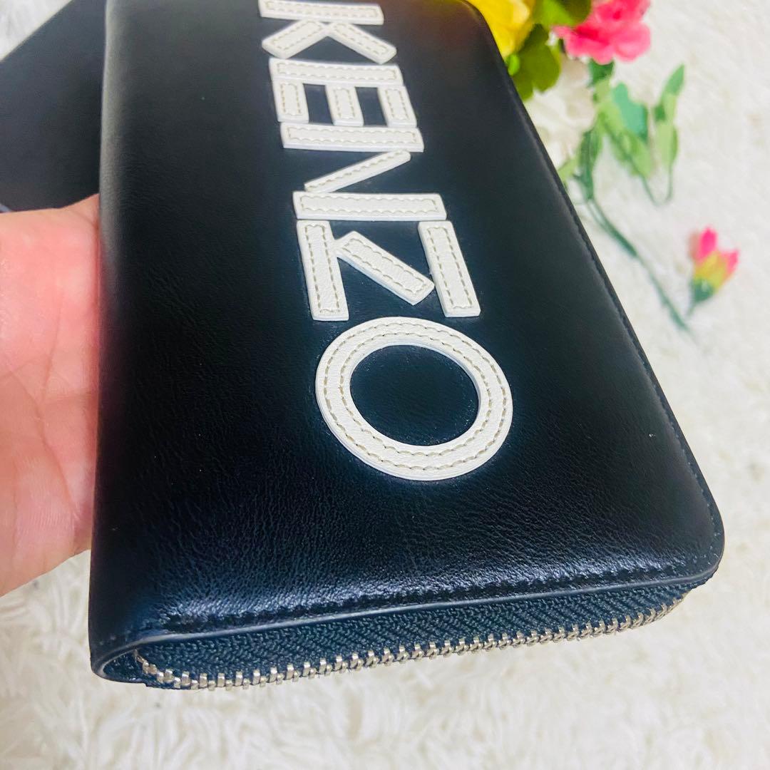 本革✨KENZO✨ケンゾー✨財布✨ラウンドファスナー✨ブラック✨パッチワーク✨