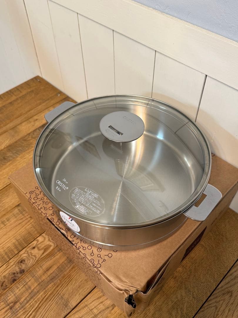 新品 CRISTEL 両手浅鍋 L 24cm＋ガラス蓋セット